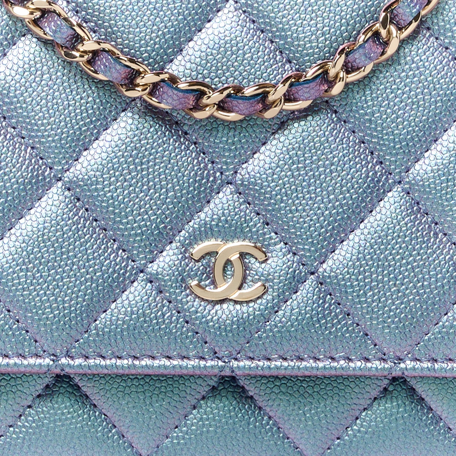Chanel Iridescent Caviar Quilted Wallet on Chain WOC Dark Blue 9 of 12