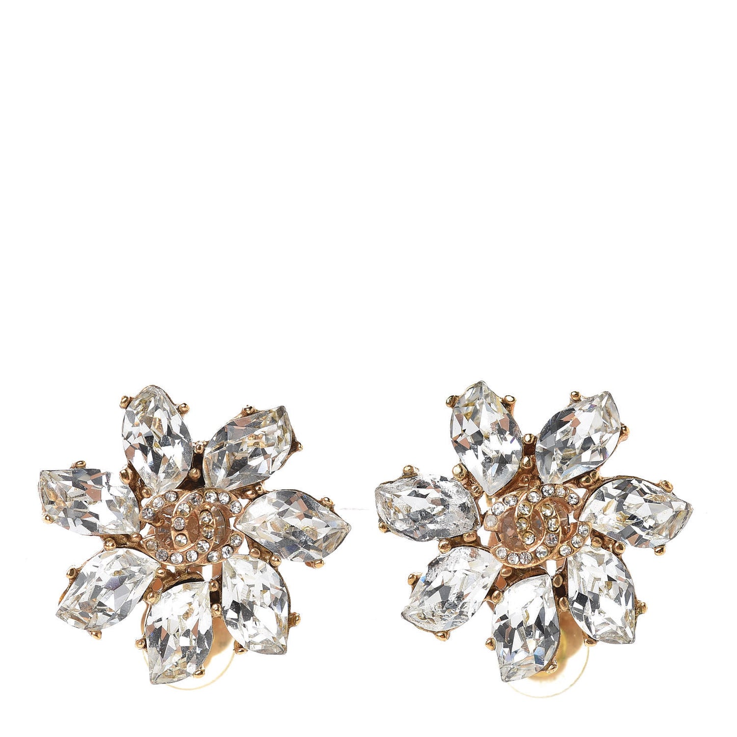 Crystal CC Clip On Earrings Gold