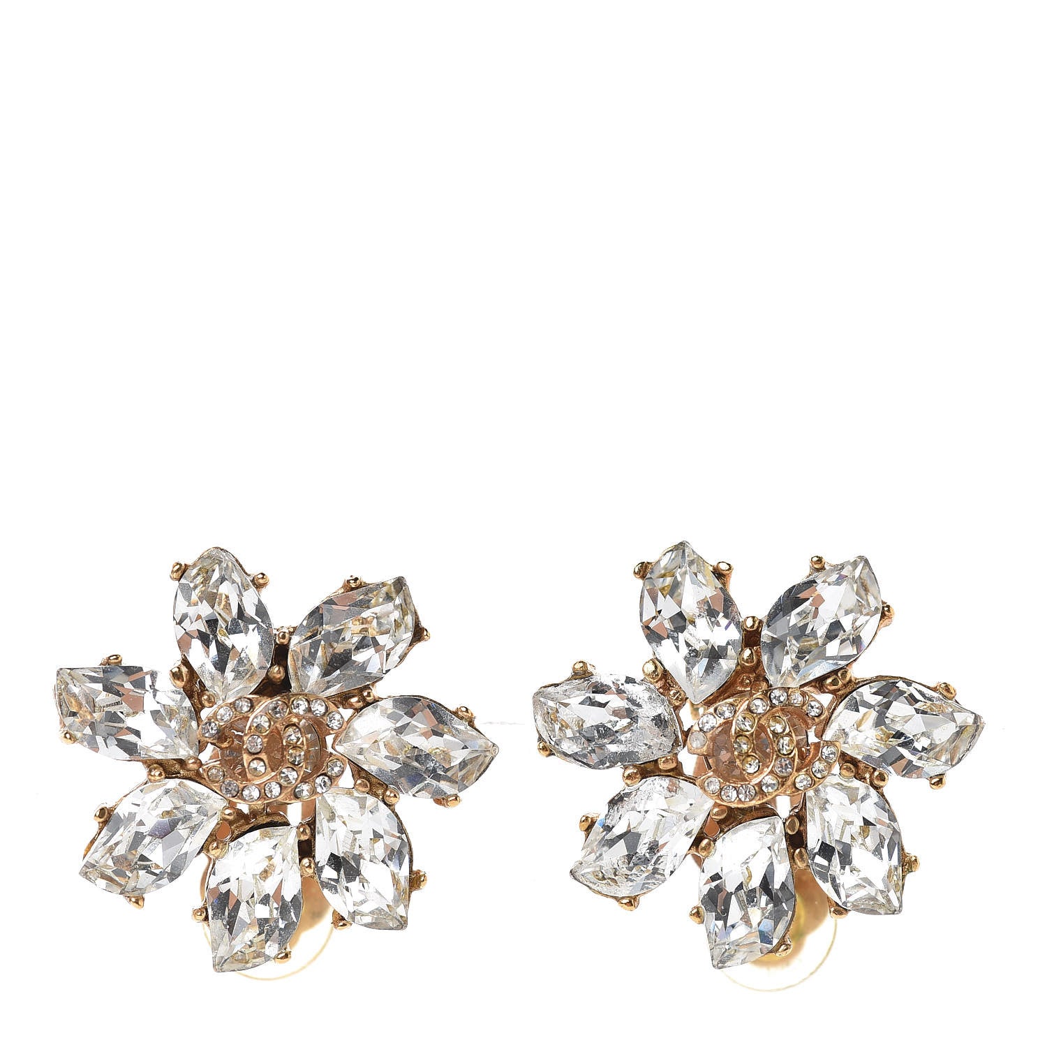 Chanel Crystal CC Clip On Earrings Gold 1 of 5