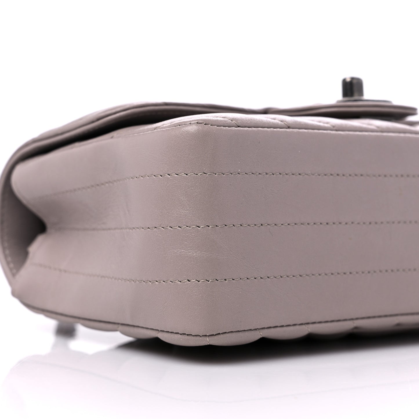 Iridescent Calfskin Chevron Quilted Mini Rectangular Flap Grey