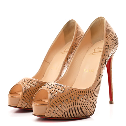 Christian Louboutin Patent Suede Burma Laser Cut Suellena 120 Pumps 35.5 Nude 4 of 8