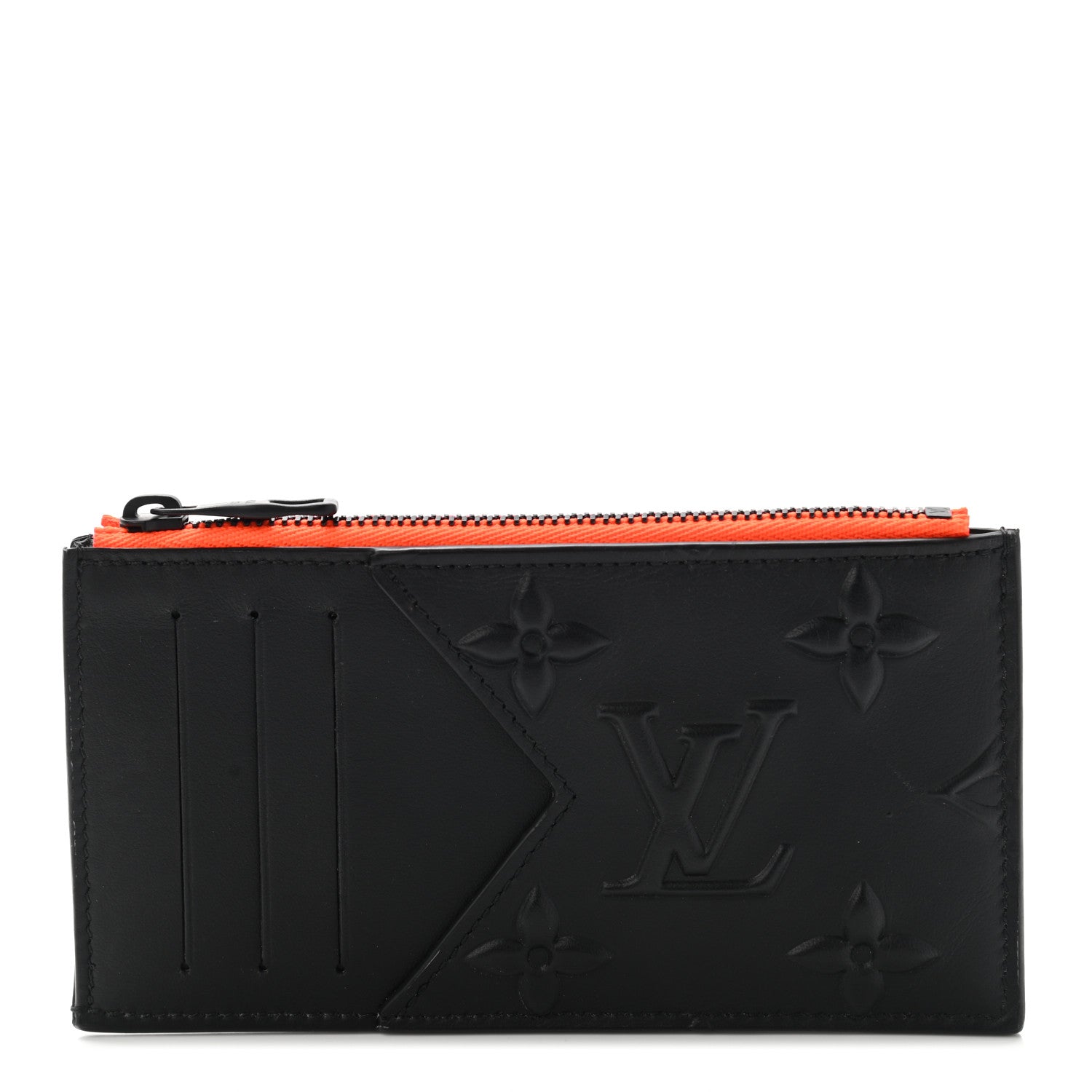 Louis Vuitton Calfskin Debossed Monogram Coin Card Holder Black 1 of 7