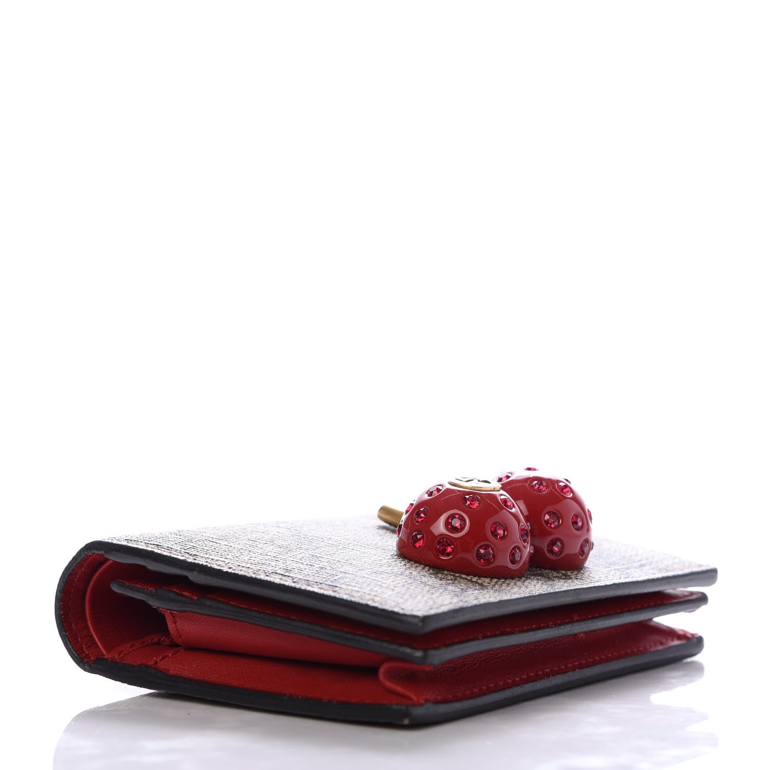 Gucci GG Supreme Monogram Cherry Embellished Card Case Wallet Hibiscus Red 4 of 7