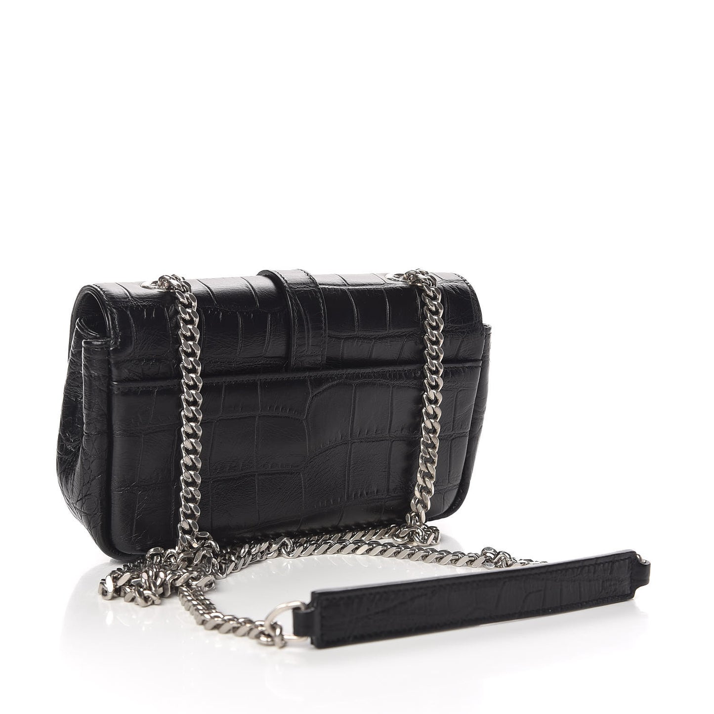 Calfskin Crocodile Embossed Baby Monogram Classic Chain Bag Black