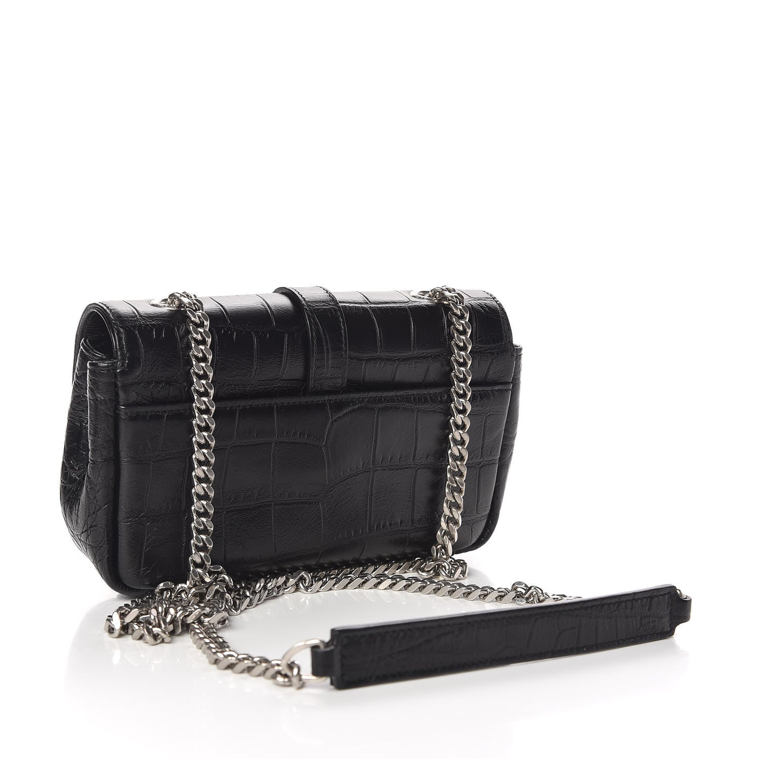 Saint Laurent Calfskin Crocodile Embossed Baby Monogram Classic Chain Bag Black 3 of 9