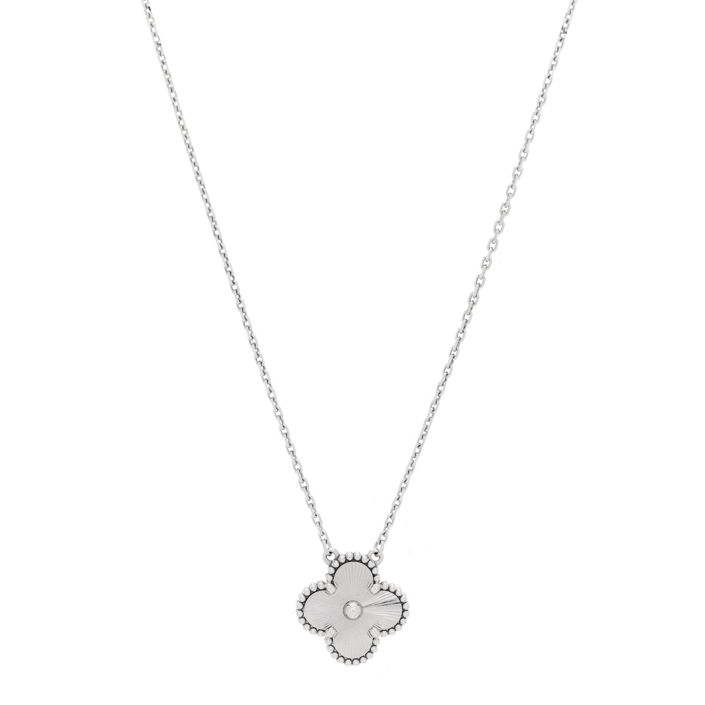 18K White Gold Guilloche Vintage Alhambra Pendant Necklace