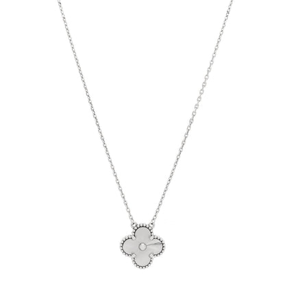 Van Cleef & Arpels 18K White Gold Guilloche Vintage Alhambra Pendant Necklace 1 of 6