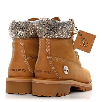 Jimmy Choo X TIMBERLAND Nubuck Swarovski Crystal Womens Ankle Boots 8 Wheat 3 of 4