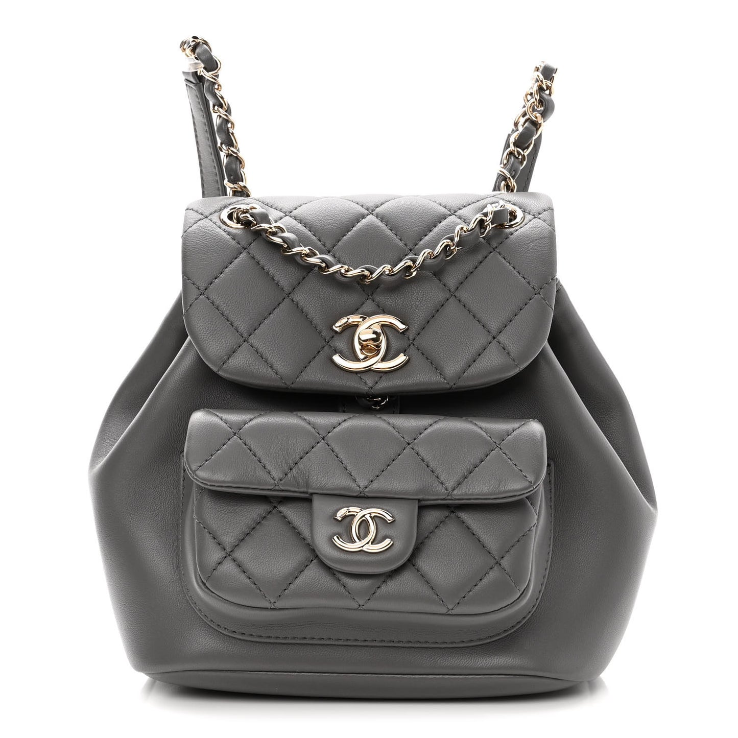 Lambskin Quilted Small Duma Drawstring Backpack Grey
