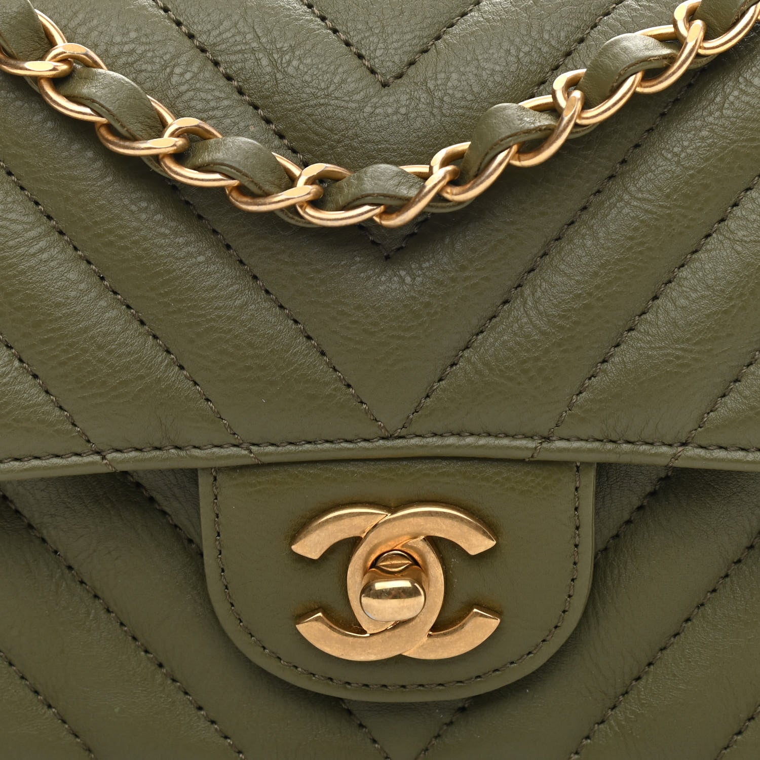 Chanel Calfskin Chevron Quilted Mini Rectangular Flap Khaki 8 of 11