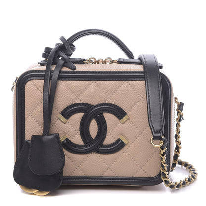 Chanel Caviar Quilted Small CC Filigree Vanity Case Beige Black 1 of 10