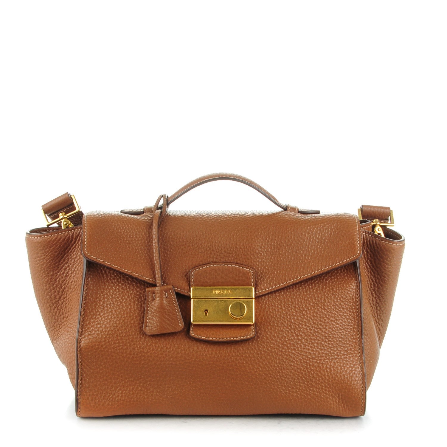 Prada Vitello Daino Sound Twin Pocket Satchel Brandy 1 of 9