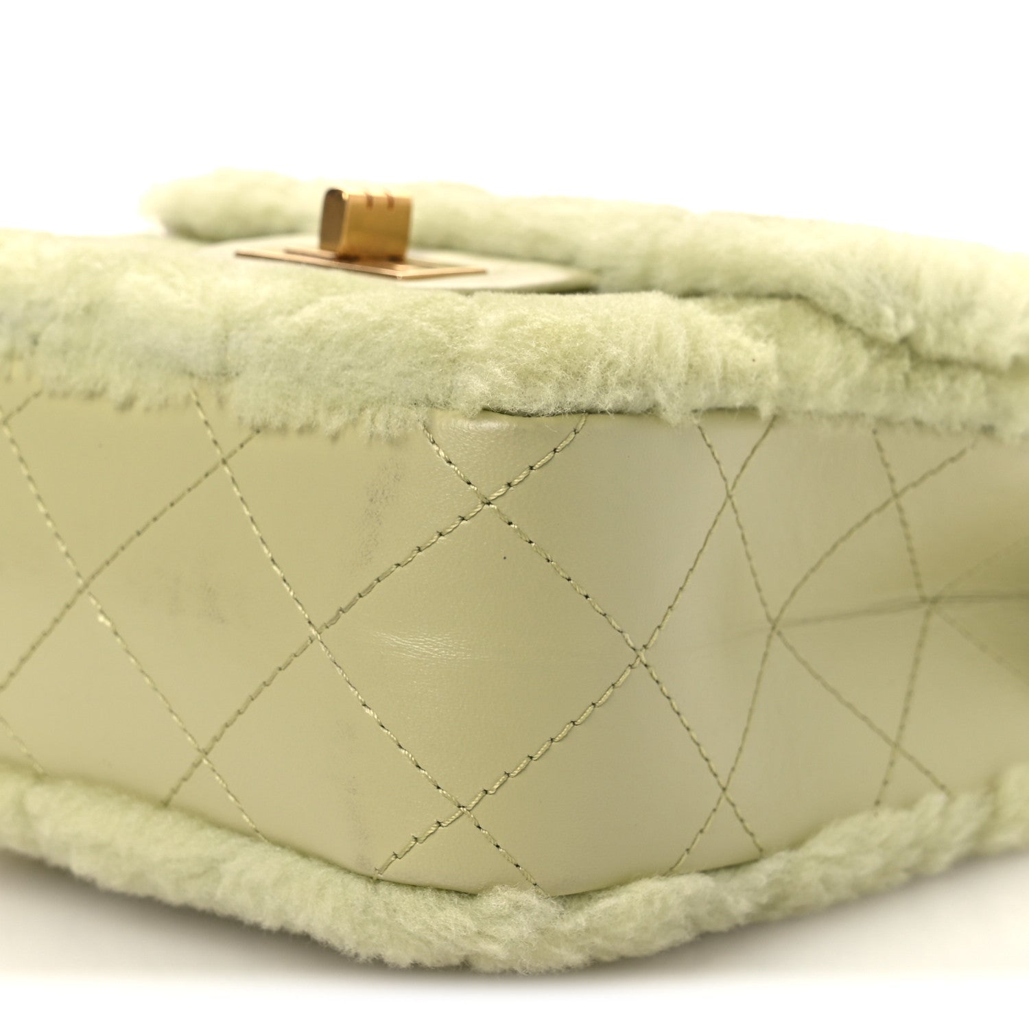 Chanel Shearling Aged Calfskin Quilted 2.55 Reissue Mini North South Flap Green 10 of 11