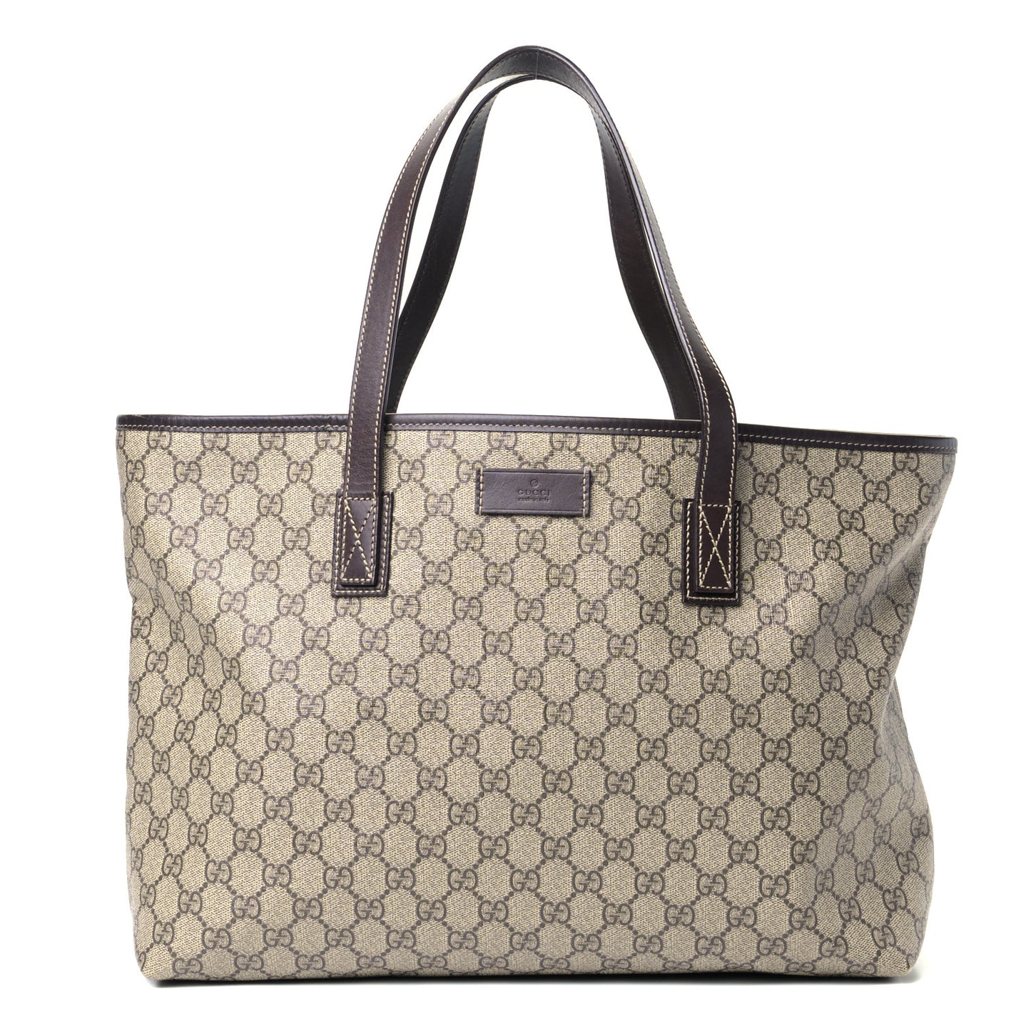 GG Supreme Monogram Medium Zippered Shopping Tote Dark Brown