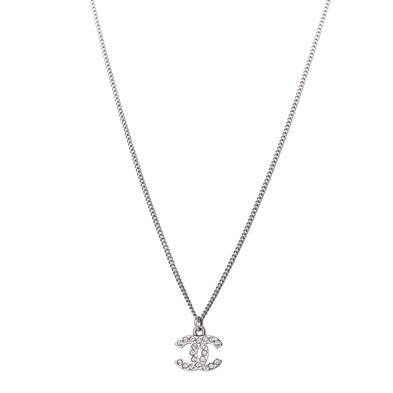Chanel Crystal Timeless CC Necklace Silver 1 of 4
