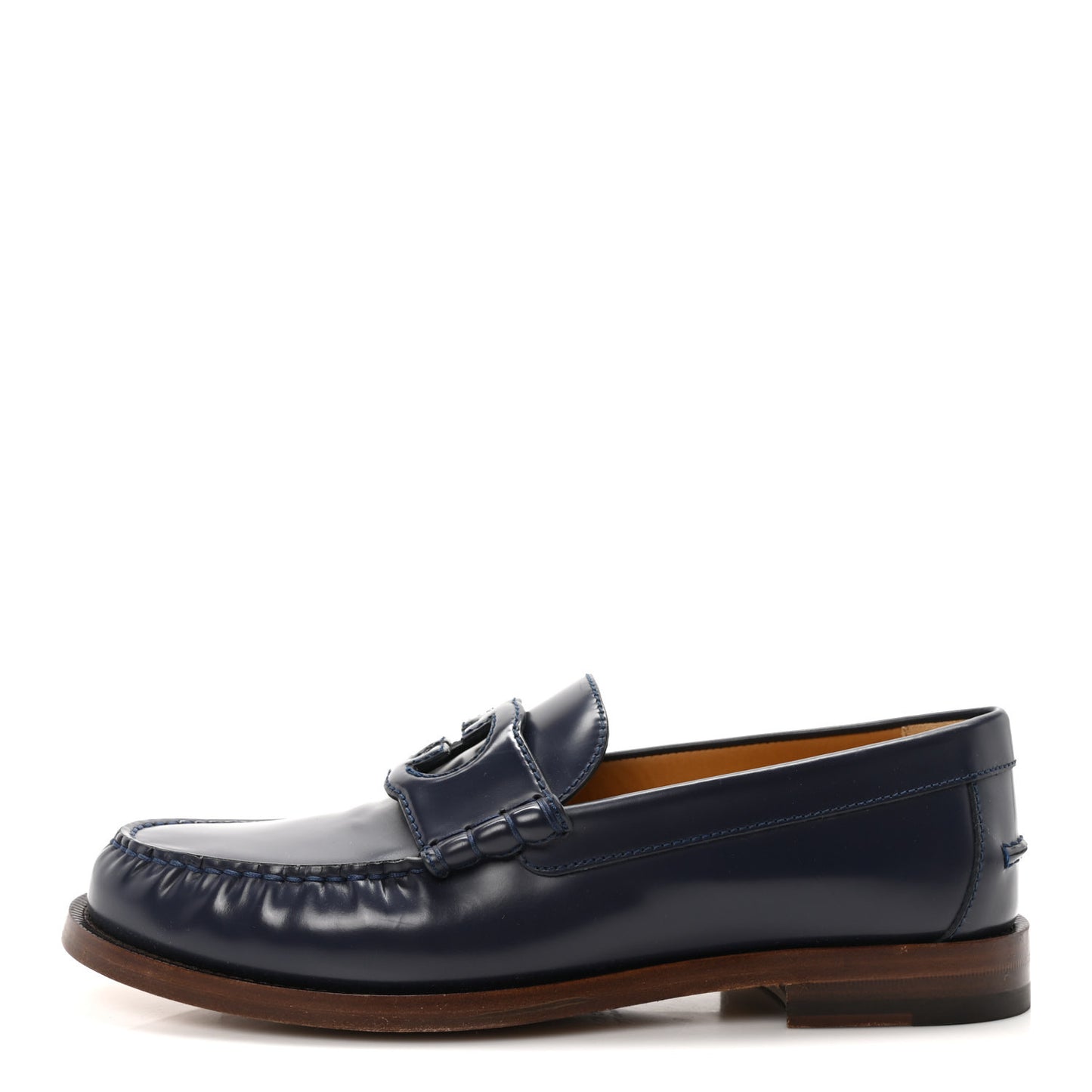 Calfskin Mens Interlocking G Millennial Ribot Loafers 8 Blue Agata