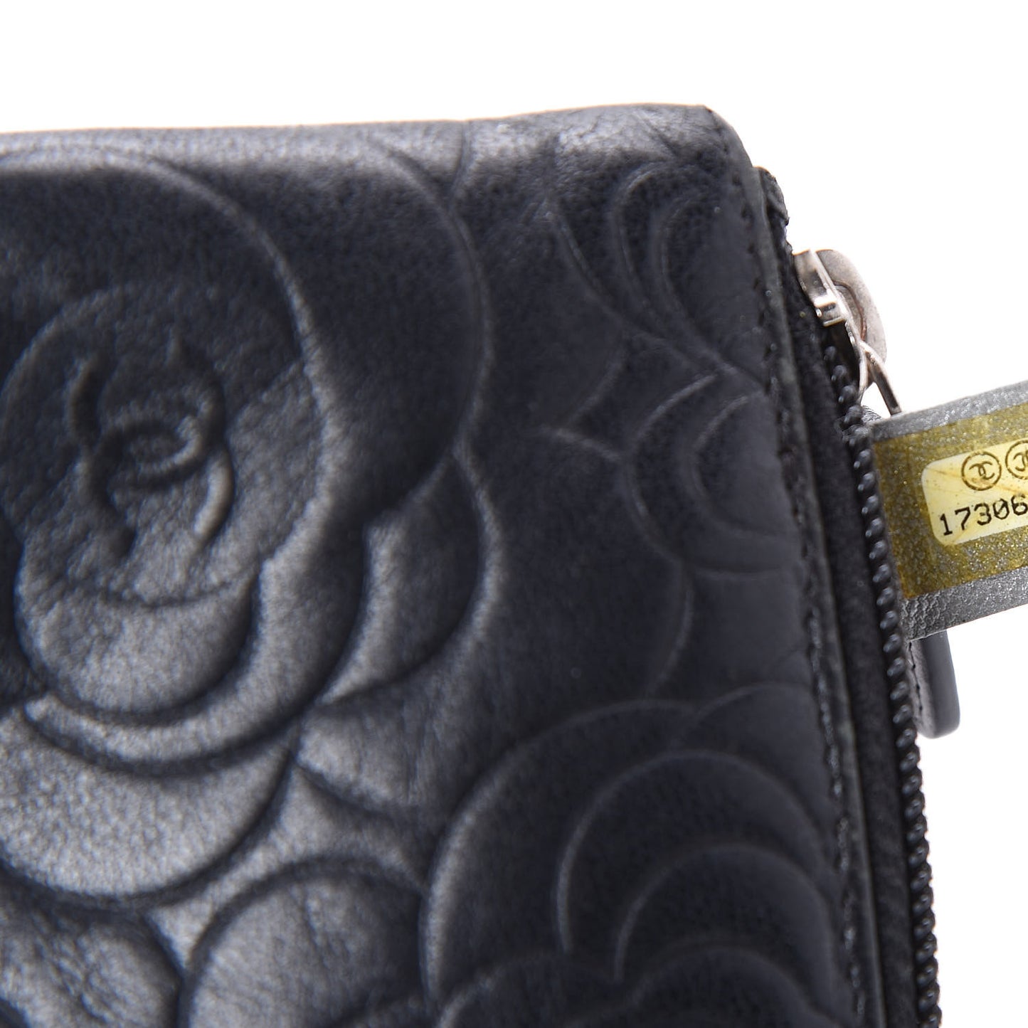 Goatskin Camellia Embossed Key Holder Case Black