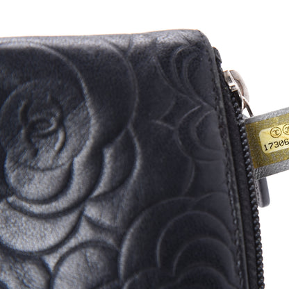 Chanel Goatskin Camellia Embossed Key Holder Case Black 9 of 11