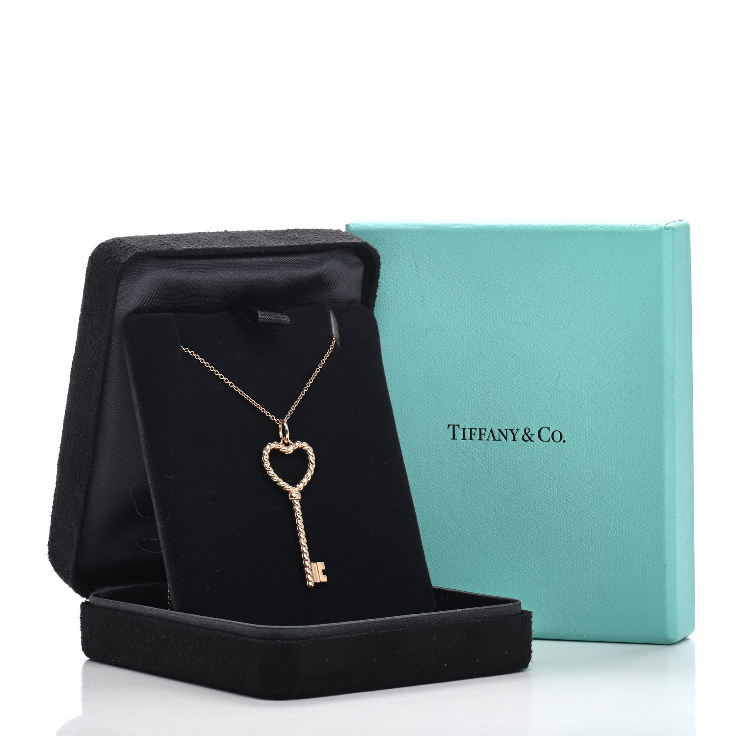 Tiffany 18K Rose Gold Twist Heart Key Pendant Necklace 5 of 5