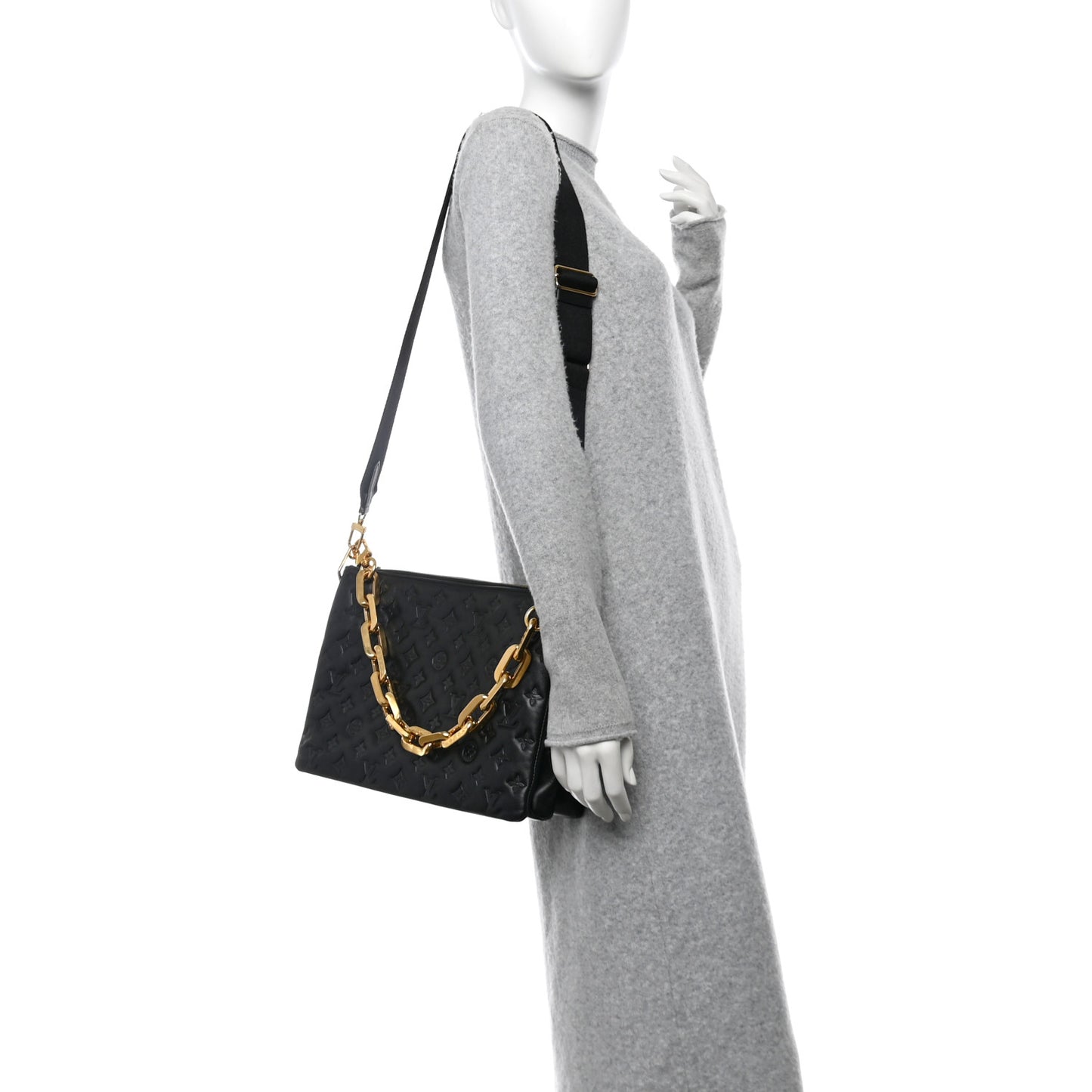 Lambskin Embossed Monogram Coussin MM Black