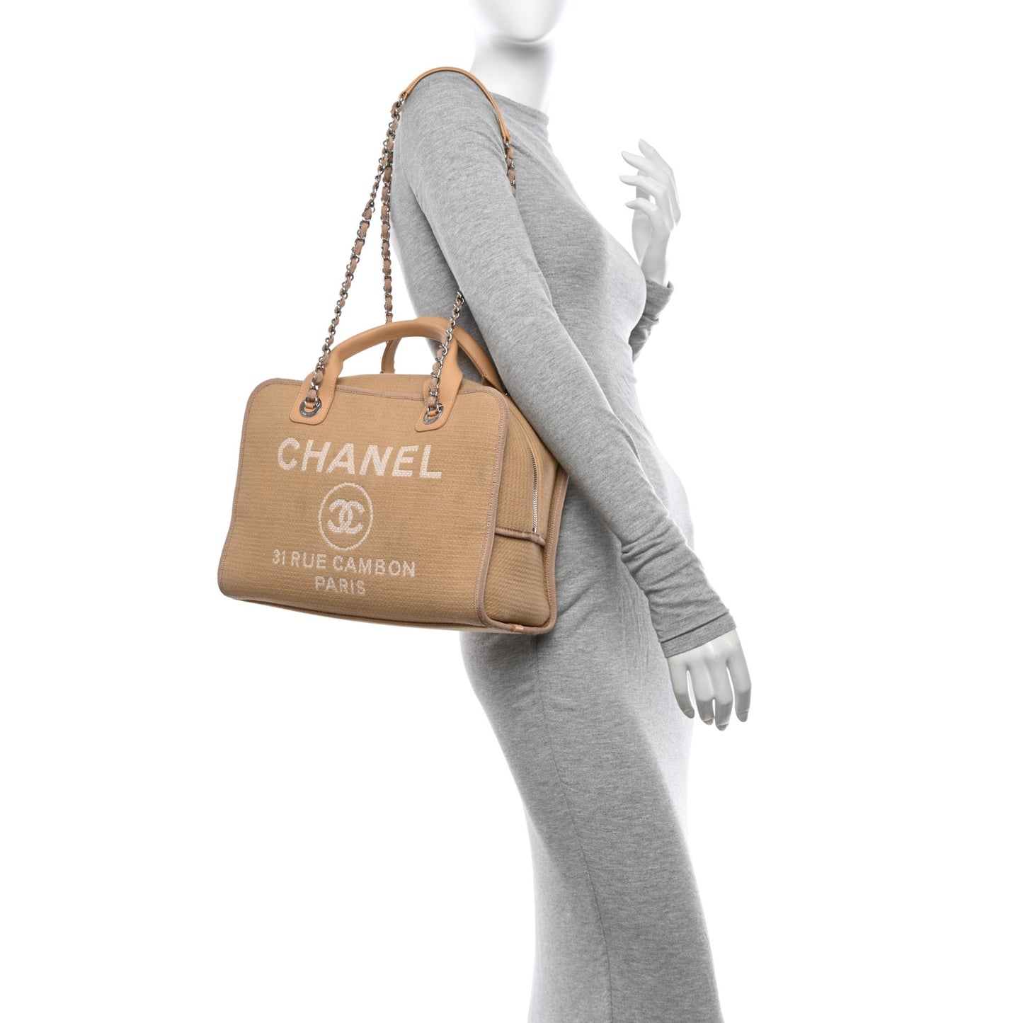 Canvas Deauville Bowling Bag Beige