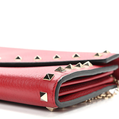 Valentino Garavani Pebbled Calfskin Rockstud Envelope Wallet on Chain Rosso Valentino 10 of 10