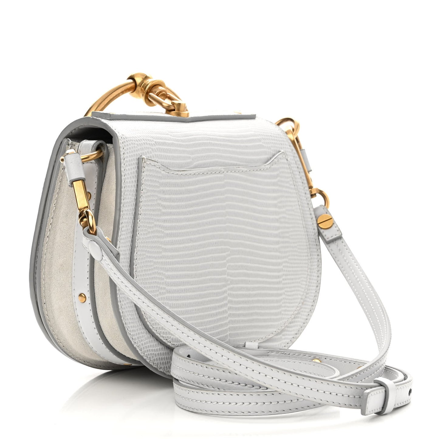 Calfskin Suede Lizard Embossed Small Nile Bracelet Bag Light Cloud