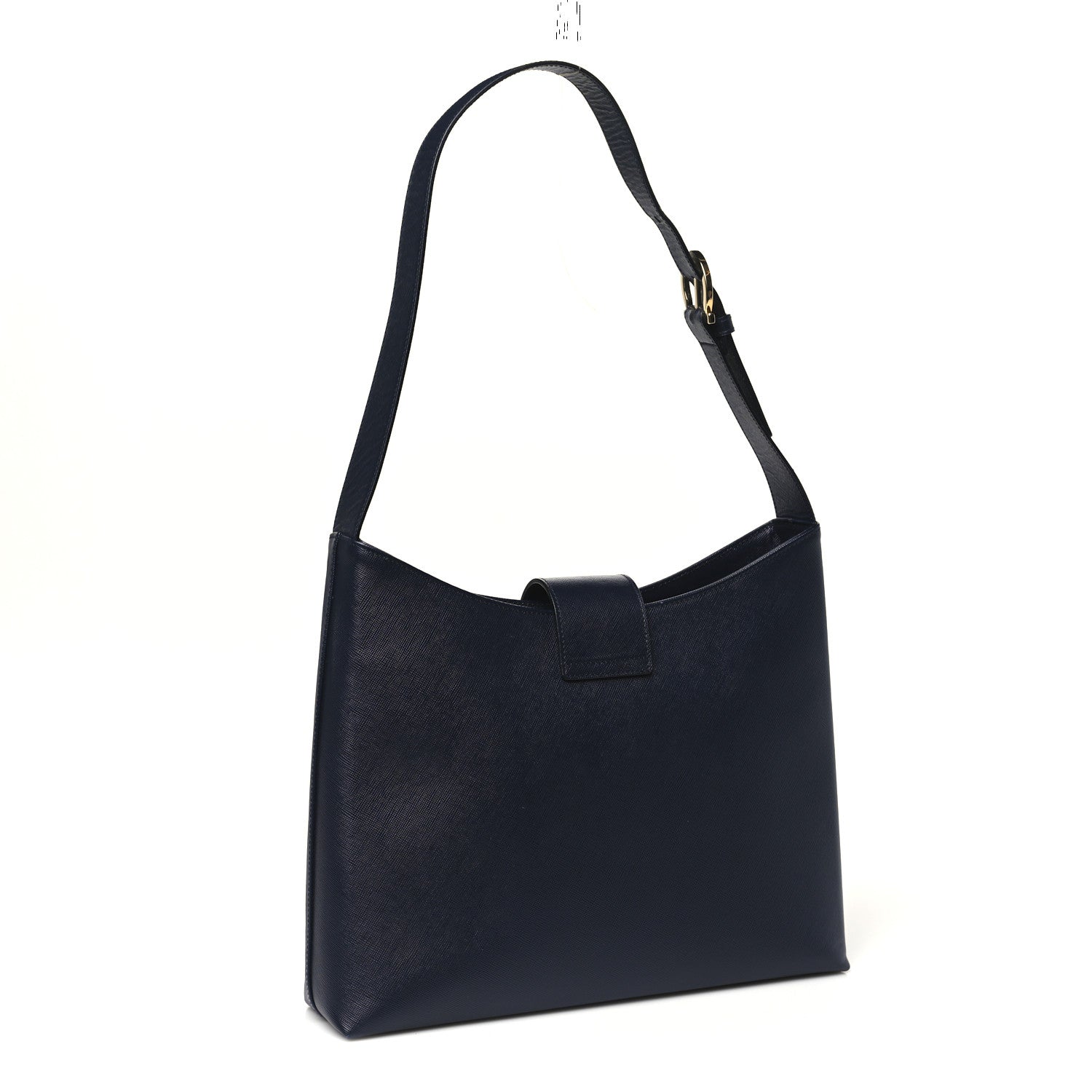 Salvatore Ferragamo Hammered Calfskin Trifolio Shoulder Bag Navy 3 of 9