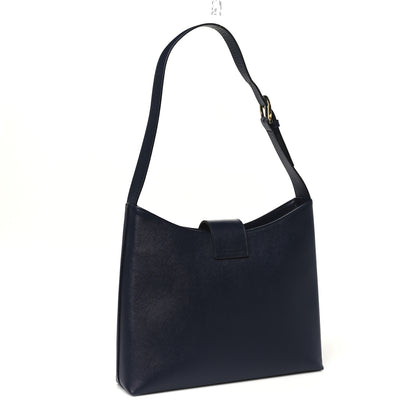 Salvatore Ferragamo Hammered Calfskin Trifolio Shoulder Bag Navy 3 of 9