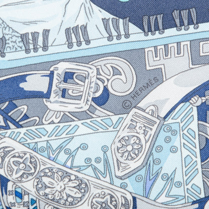 Hermes Silk Cavaliers du Caucase Scarf 90 Marine Gris Turquoise 4 of 5