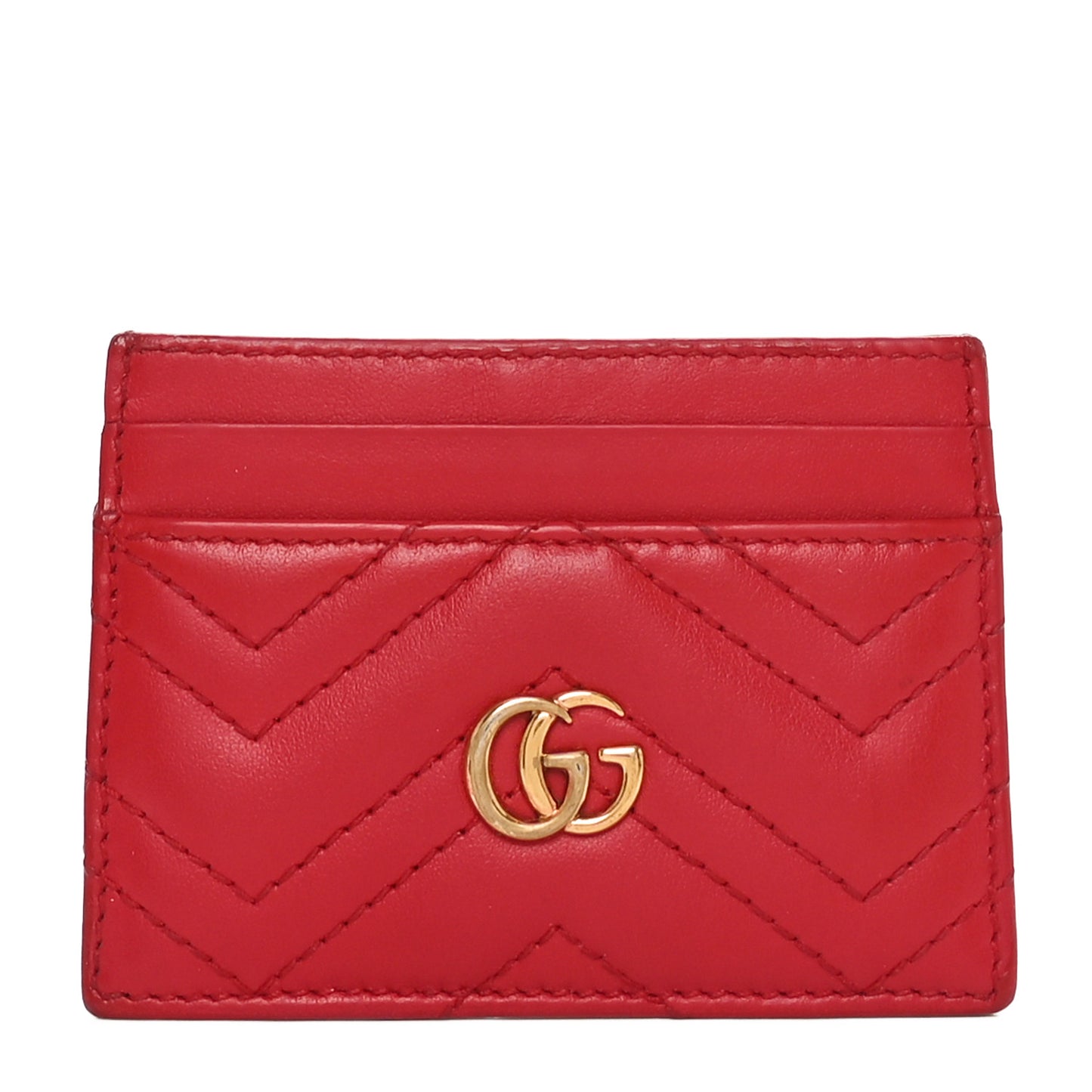 Calfskin Matelasse GG Marmont Card Holder Hibiscus Red