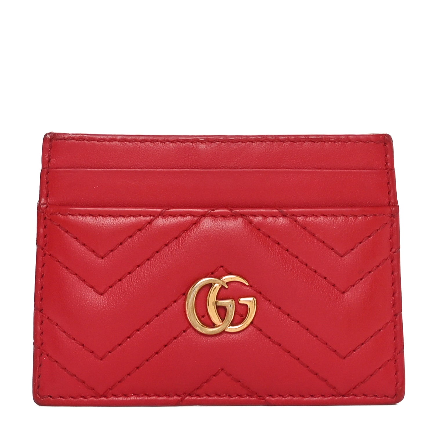 Gucci Calfskin Matelasse GG Marmont Card Holder Hibiscus Red 1 of 8