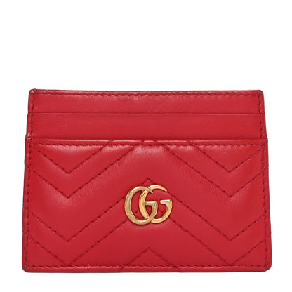 Gucci Calfskin Matelasse GG Marmont Card Holder Hibiscus Red 1 of 8