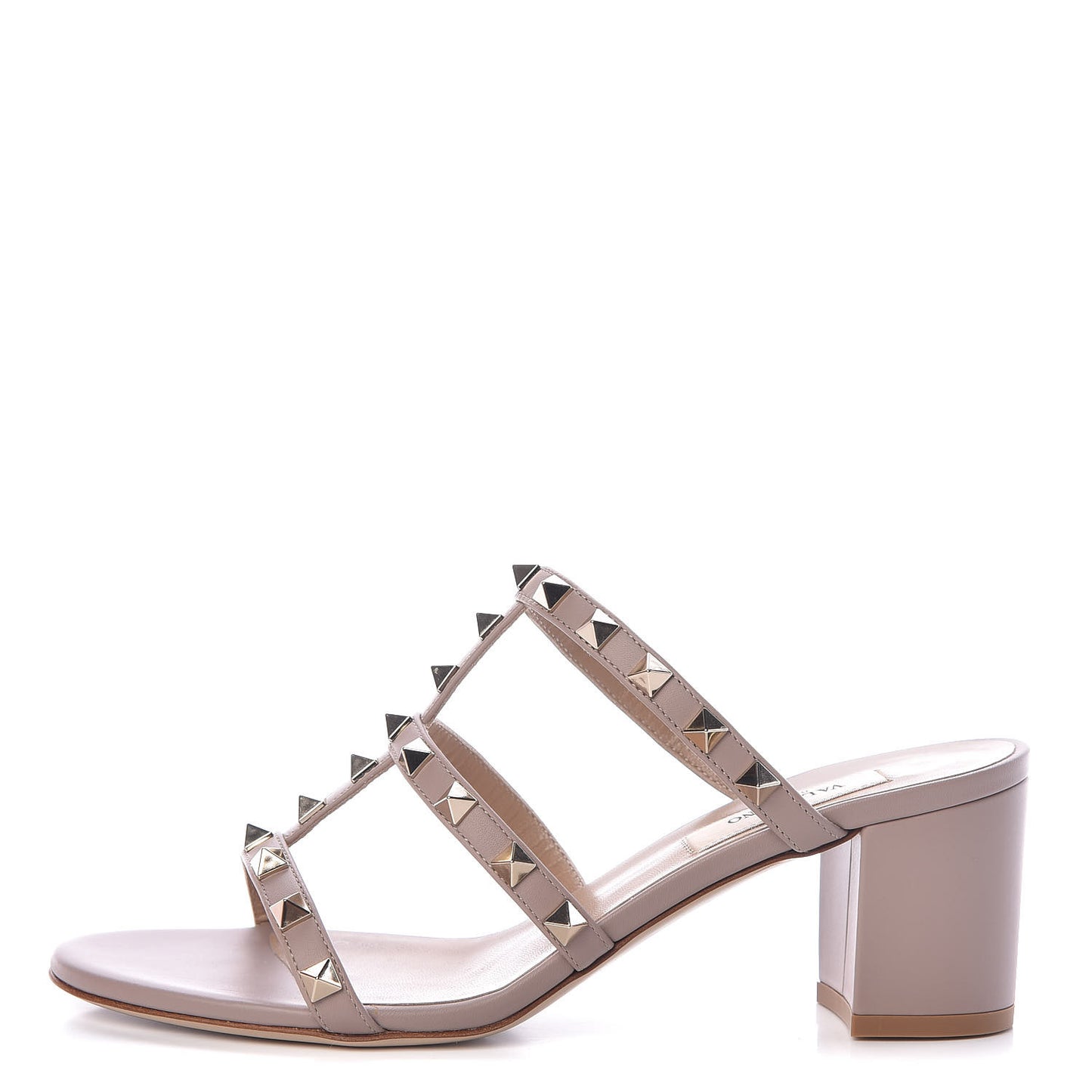 Calfskin Rockstud 60mm Caged Slide Sandals 37.5 Poudre