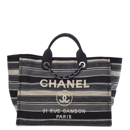 Chanel Striped Canvas Medium Deauville Tote Black 1 of 8