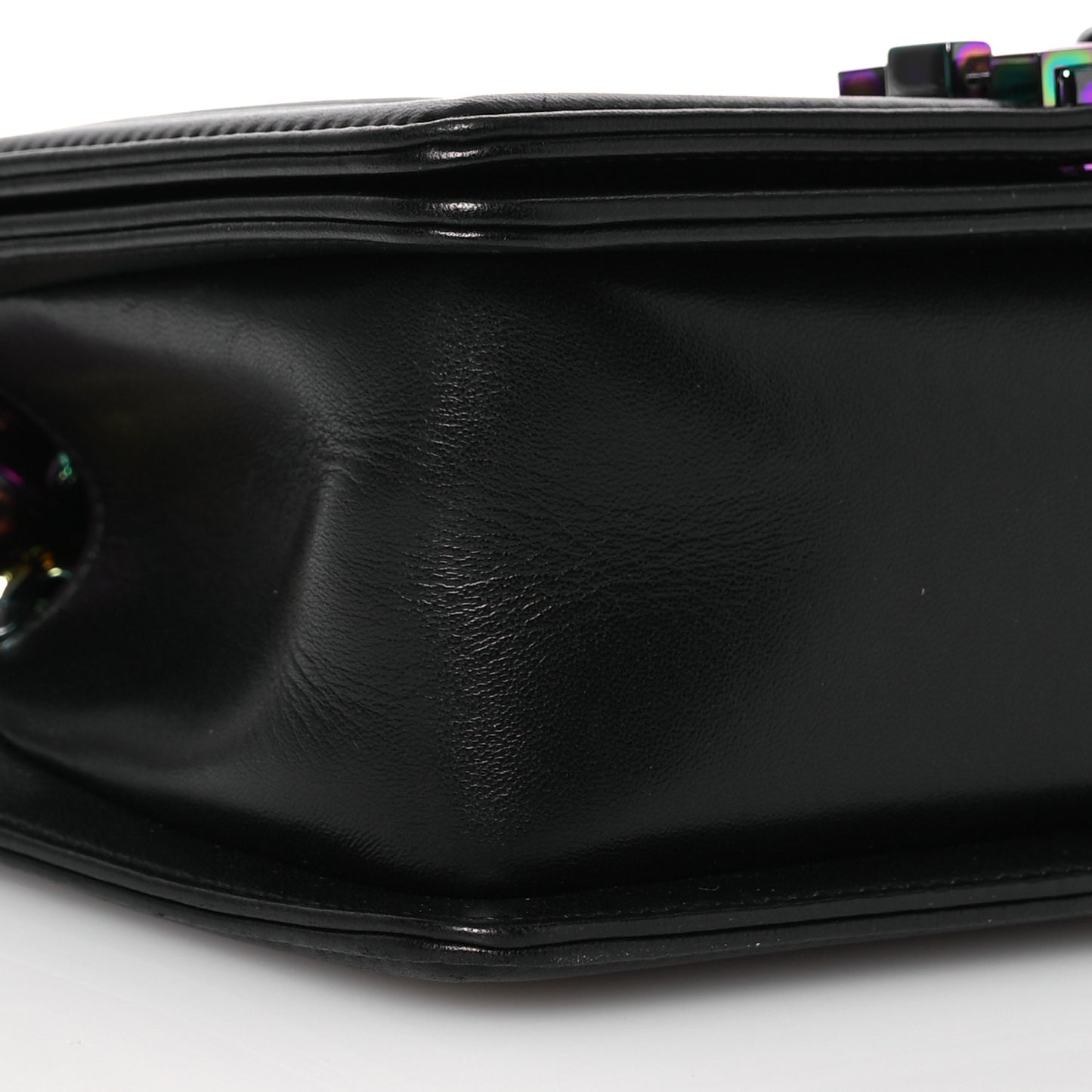 Lambskin LED Iridescent Metal Small Boy Flap Black Multicolor