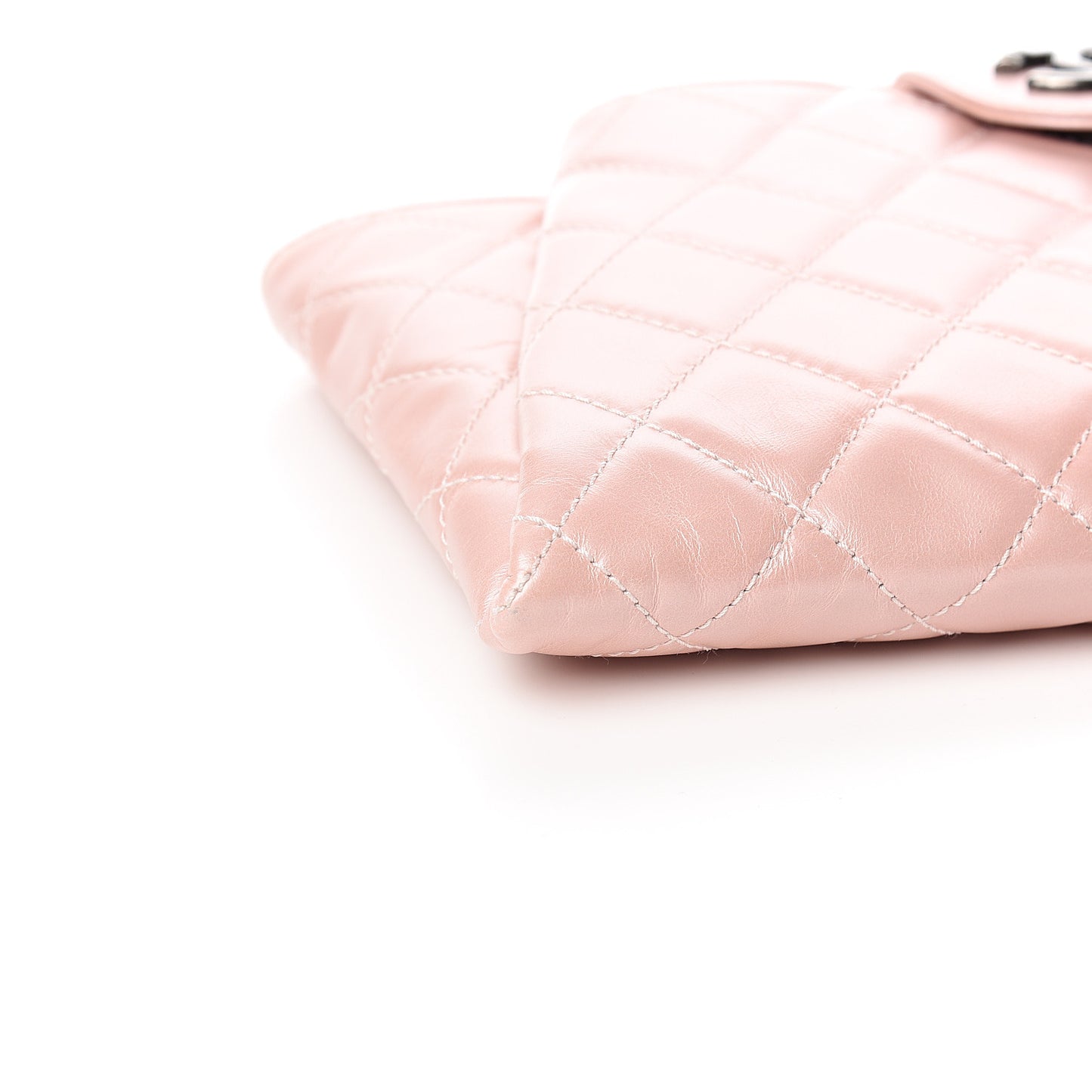 Glazed Calfskin Quilted Coco Pleats Clutch Light Pink