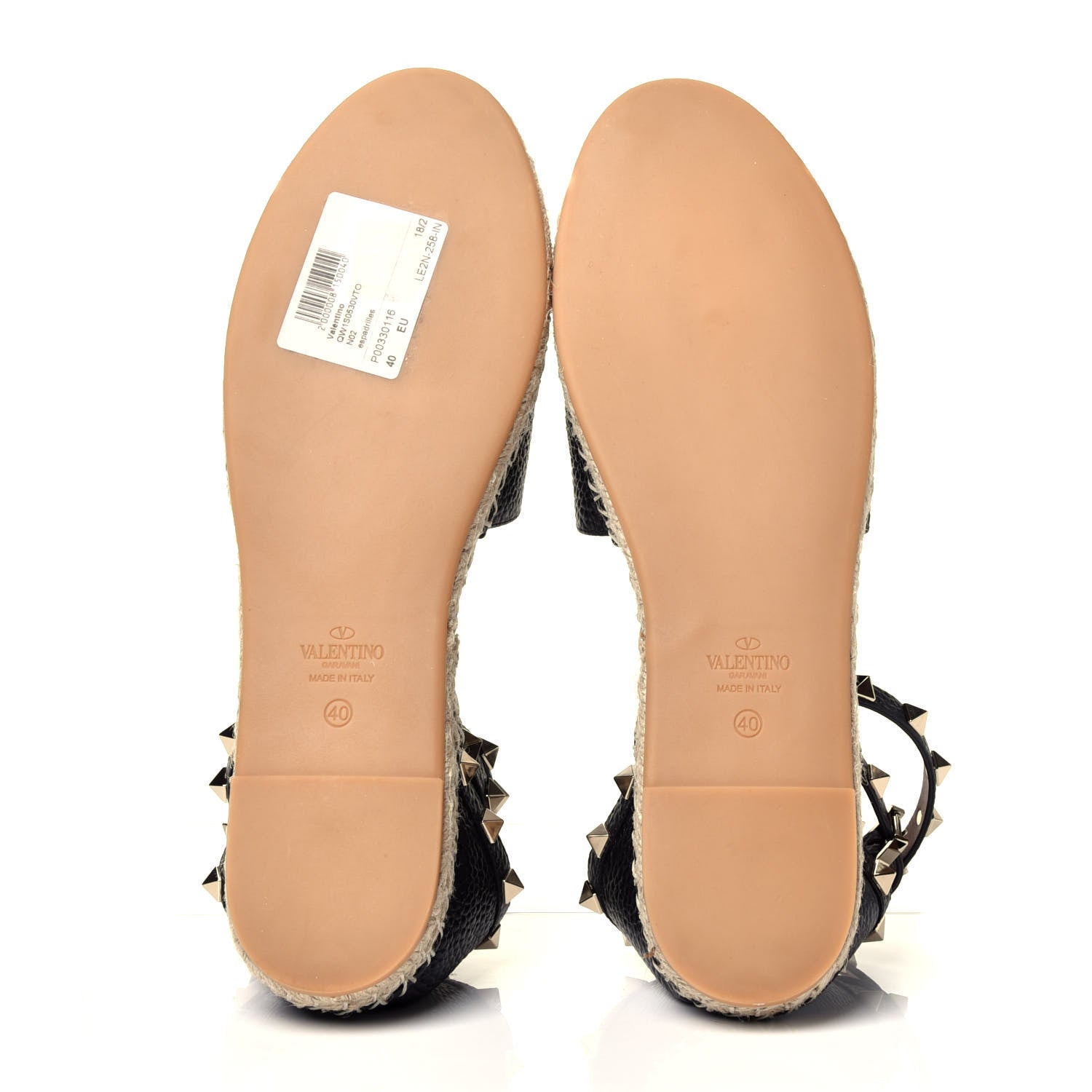 Valentino Garavani Grained Calfskin Rockstud Ankle Wrap Espadrille 20mm Flats 40 Black Light Cuir Natural 6 of 10