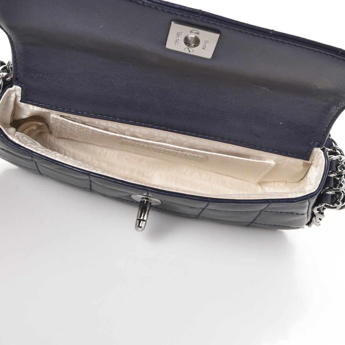 Lambskin Quilted Chocolate Bar 3 Chain Flap Navy