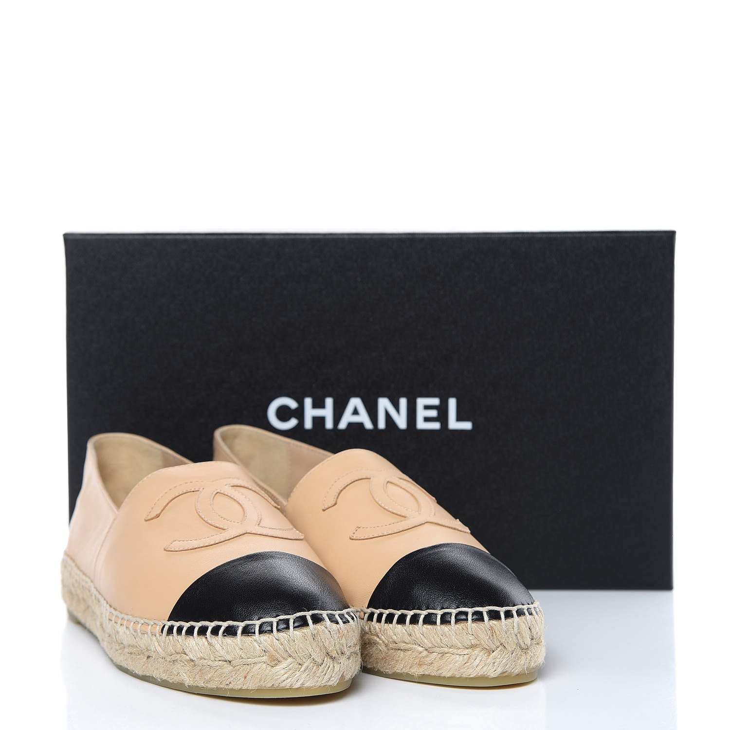 Chanel Lambskin CC Espadrilles 37 Beige Black 10 of 10