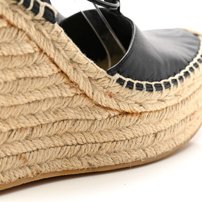 Saint Laurent Calfskin Espadrille Lace-Up Wedges 37 Black 8 of 12
