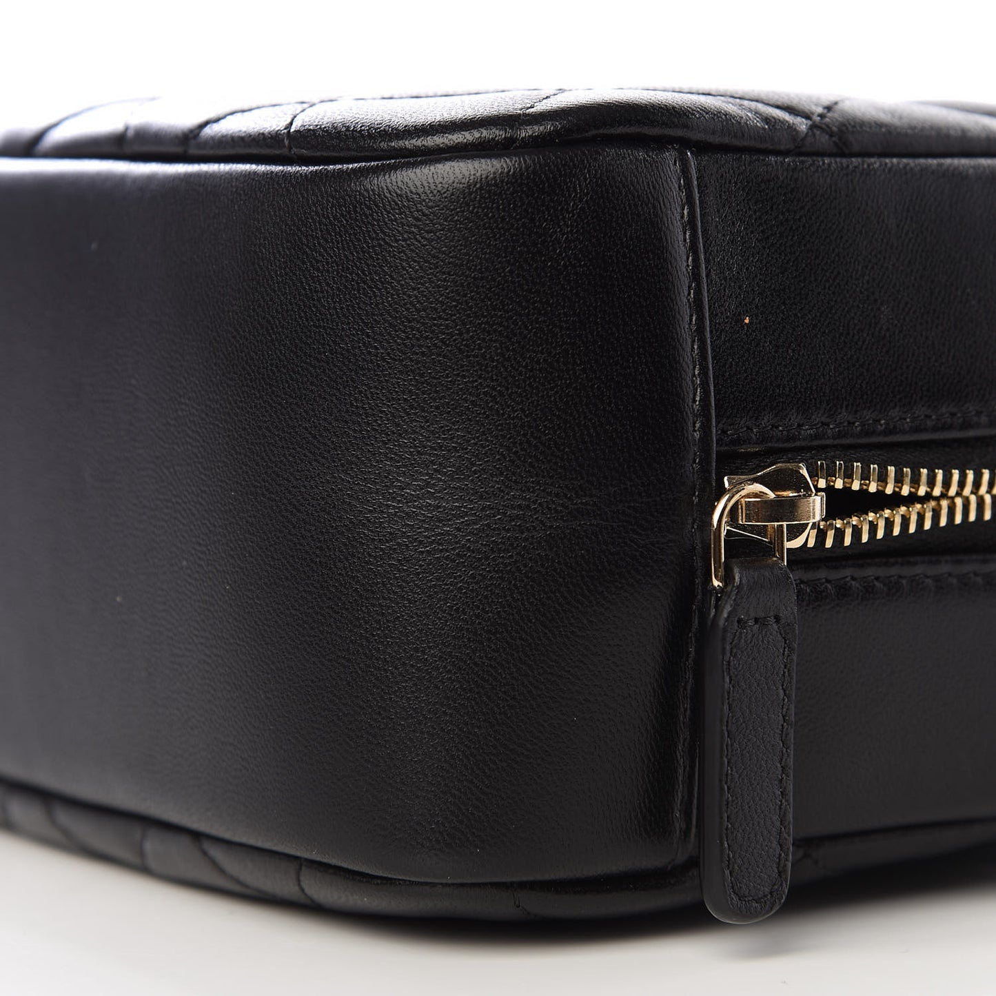 Lambskin Quilted Medium Curvy Pouch Cosmetic Case Black
