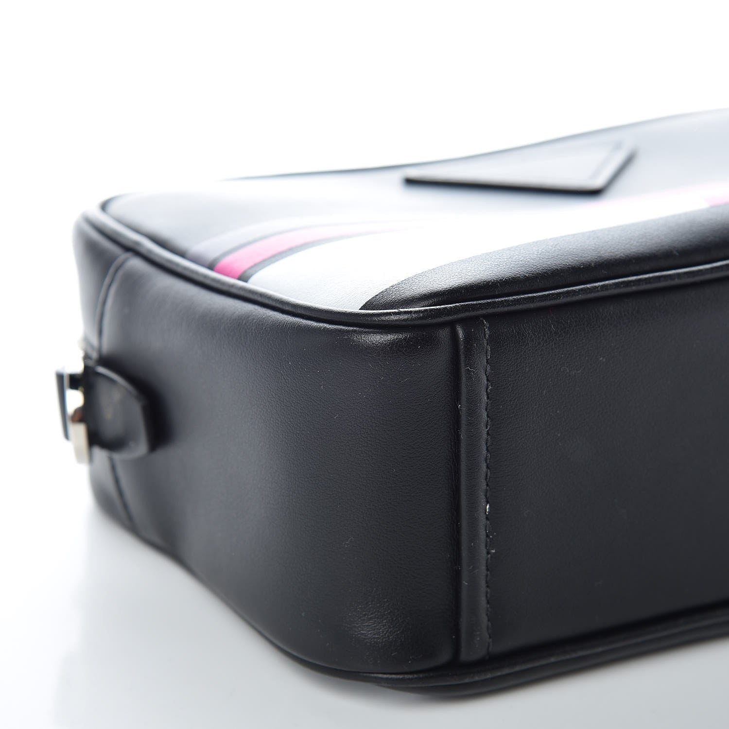 Prada City Calfskin Racing Logo Camera Bag Black Fuxia 8 of 11