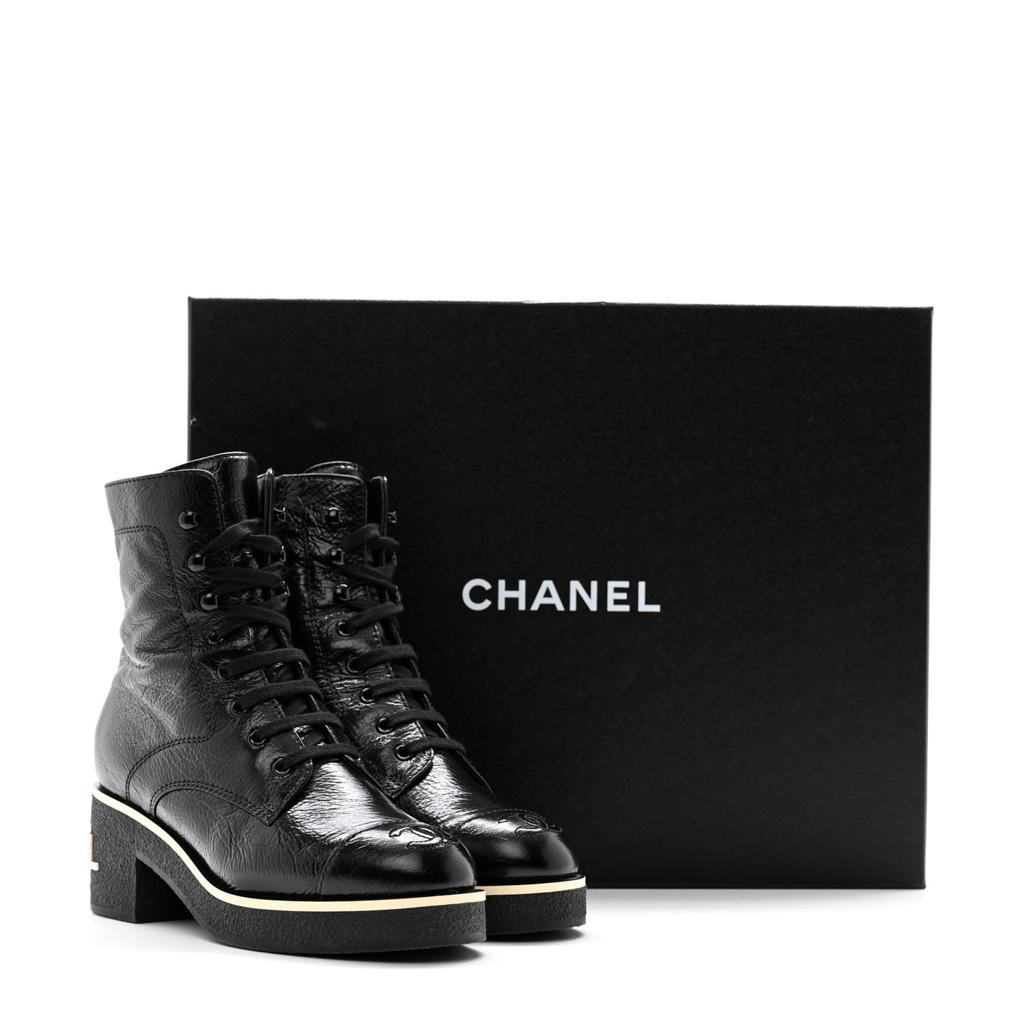 Shiny Crumpled Lambskin Lace Up Combat Boots 36 Black