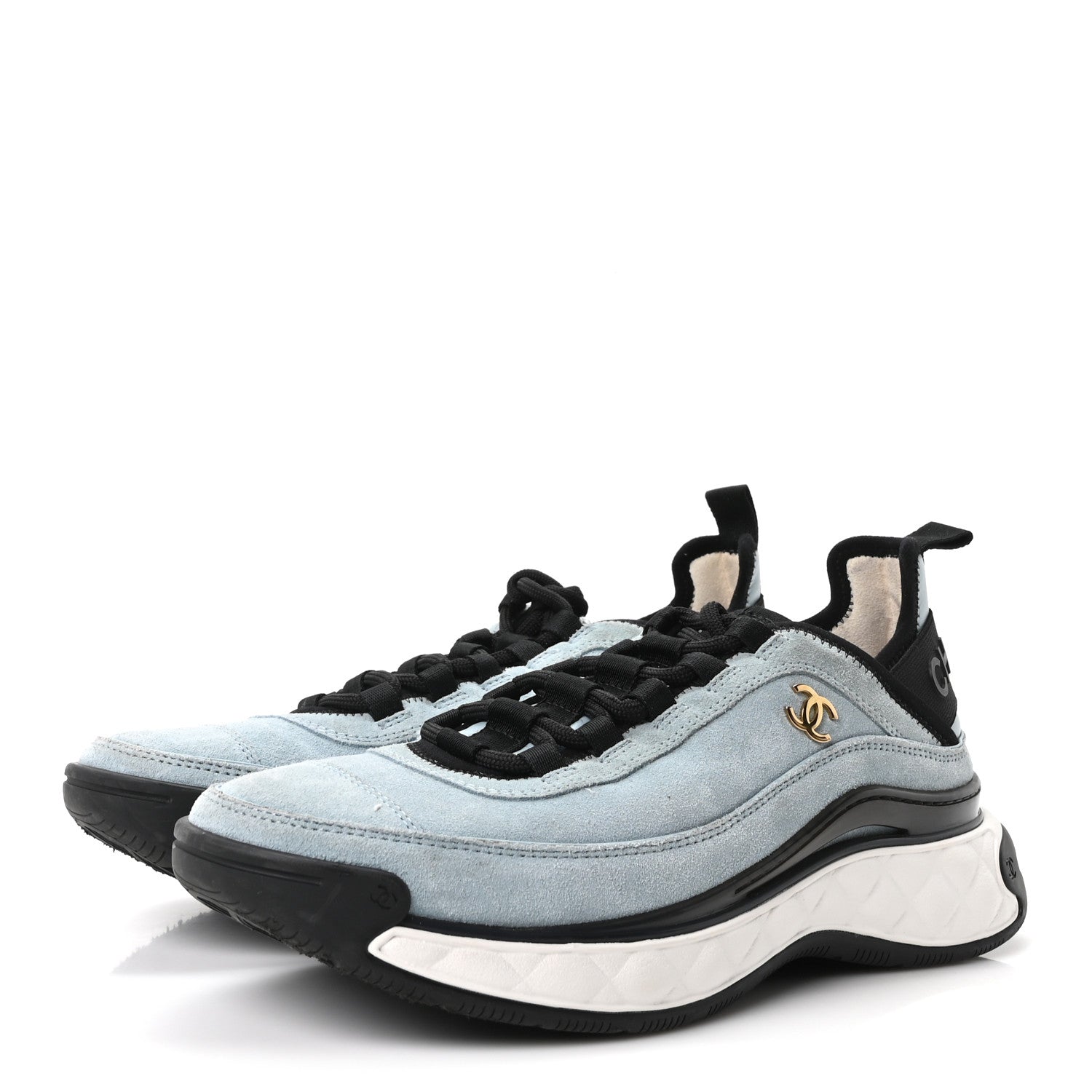 Chanel Suede Calfskin Nylon Grosgrain CC Sneakers 38.5 Light Blue 4 of 10