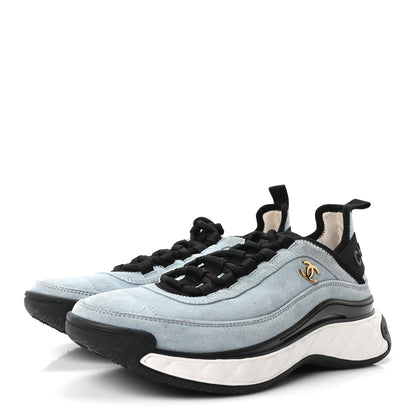 Chanel Suede Calfskin Nylon Grosgrain CC Sneakers 38.5 Light Blue 4 of 10