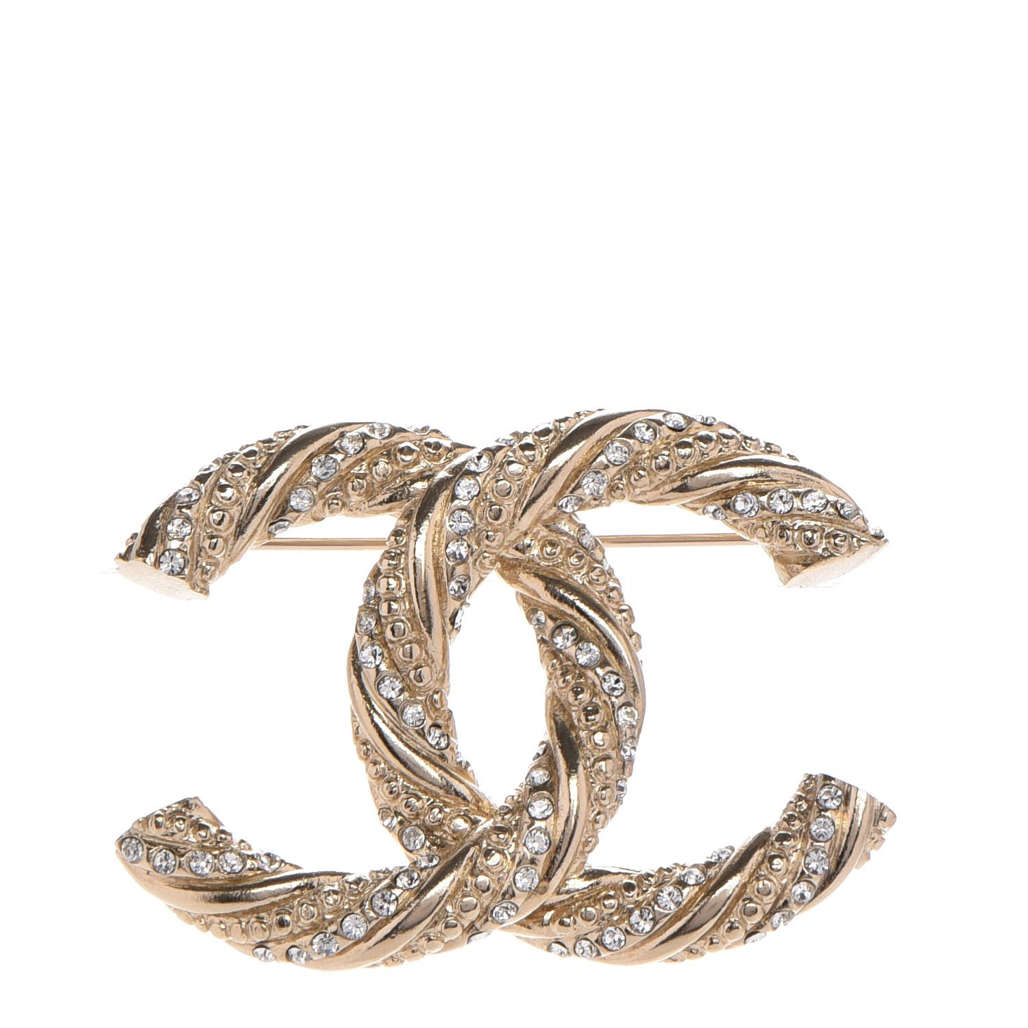 Chanel Crystal Twisted CC Brooch Light Gold 1 of 5