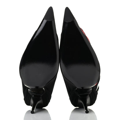 Balenciaga Jersey Crepe Political Campaign Logo Knife 115 Pointed Pumps 37 Black White Rouge 4 of 4