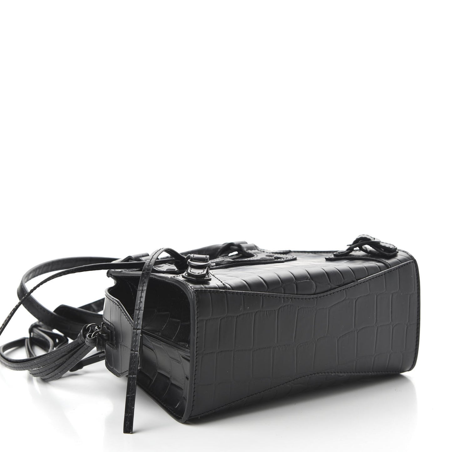 Semi Shiny Calfskin Crocodile Embossed Neo Classic Black Hardware Mini City Black