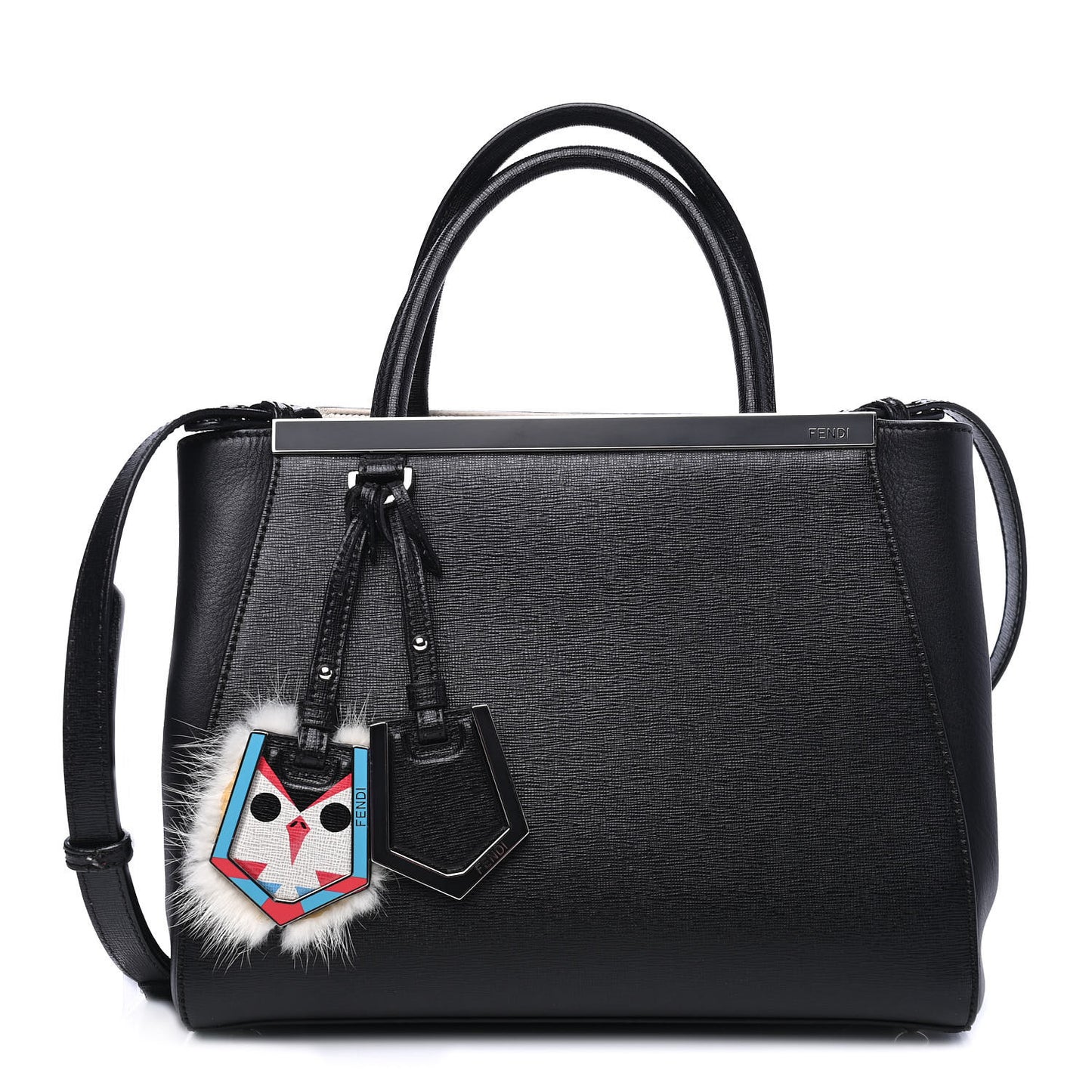 Vitello Elite Flamingo Mink Monster Charm Petite 2Jours Tote Black Multicolor